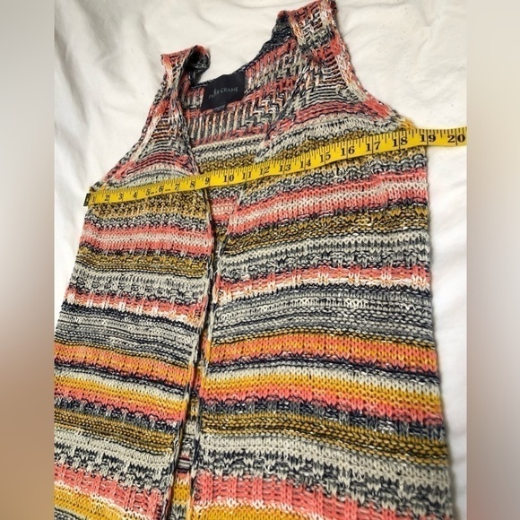 Paper Crane Knit Long Cardigan Duster Multicolor Fringe Open Front Medium - Picture 10 of 16